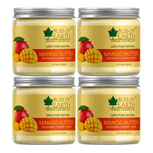Bliss of Earth Deodorised Indian Mango Butter For Face Skin Hair & DIY 4x100GM (Pack Of 4)
