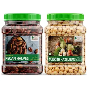 Bliss Of Earth Combo Of Mexican Pecan Nuts And Turkish Hazelnuts Raw & Dehulled Rich Super Food Pack Of 2x500gm