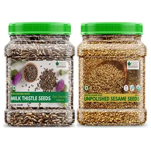 Bliss of Earth Combo Of Naturally Organic White Unpolished Sesame Seeds (600gm) For Eating And Milk Thistle Seeds (500gm) Super Food For Liver Cleansing Immunity Boosting (Pack Of 2)