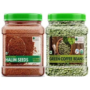 Bliss Of Earth Combo of Naturally Organic Green Coffee Beans (500gm) and Halim Seeds (600gm) for Eating Hair & Immunity Booster Foods (Pack of 2)