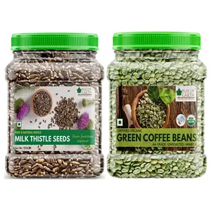 Bliss of Earth Combo Of Naturally Organic Green Coffee Beans And Milk Thistle Seeds Super Food For Liver Cleansing Immunity Boosting And Blood Sugar Control (Pack Of 2x500gm)