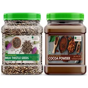Bliss of Earth Combo Of Naturally Organic Dark Cocoa Powder for Chocolate Cake Making And Milk Thistle Seeds Super Food For Liver Cleansing Immunity Boosting And Blood Sugar Control (Pack Of 2x500gm)
