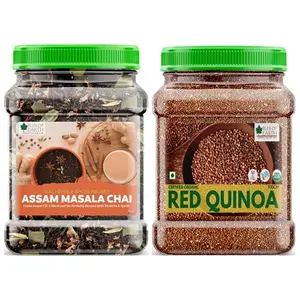 Bliss of Earth Combo Of Finest Assam Masala Chai (400gm) Blended CTC leaf infused with 20 real herbs & spices And Organic Red Quinoa (700gm) for Weight Loss Raw Super Food (Pack Of 2)