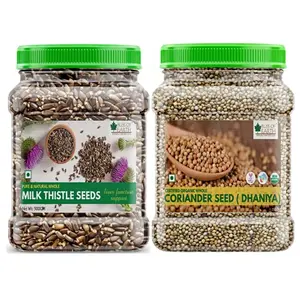 Bliss of Earth Combo Of Naturally Organic Coriander Seeds (250gm) For Healthy Cooking And Milk Thistle Seeds (500gm) Super Food For Liver Cleansing Immunity Boosting (Pack Of 2)