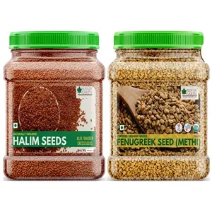 Bliss Of Earth Combo of Naturally Organic Fenugreek Seeds (700gm) for Cooking and Halim Seeds (600gm) for Eating Hair & Immunity Booster Foods (Pack of 2)