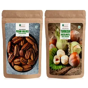 Bliss Of Earth Combo Of Healthy Mexican Pecan Nuts And Turkish Hazelnuts Raw & Dehulled Flavonoids Rich Super Food Pack Of 2x200gm