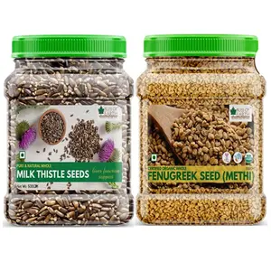 Bliss of Earth Combo Of Naturally Organic Fenugreek Seeds (700gm) And Milk Thistle Seeds (500gm) Super Food For Liver Cleansing Immunity Boosting And Blood Sugar Control (Pack Of 2)