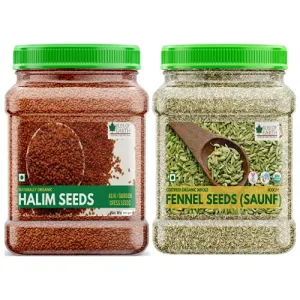Bliss Of Earth Combo of Naturally Organic Fennel Seeds (400gm) for Healthy & Tasty Cooking and Halim Seeds (600gm) for Eating Hair & Immunity Booster Foods (Pack of 2)