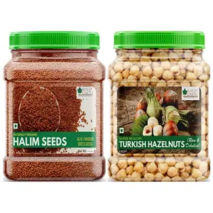 Bliss of Earth Combo Of Naturally Organic Turkish Hazelnut (500gm) Healthy & Tasty And Halim Seeds (600gm) For Eating Hair & Immunity Booster Foods (Pack Of 2)