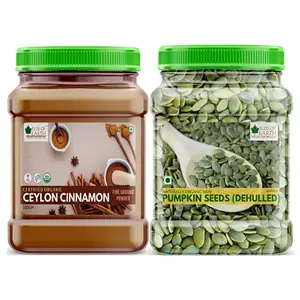 Bliss of Earth Combo Of Ceylon Cinnamon Powder (500gm) And Dehulled Pumpkin Seeds (600gm) For Eating & Weight Loss Naturally Organic Superfood Pack Of 2
