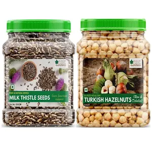 Bliss of Earth Combo Of Healthy & Tasty Turkish Hazelnuts And Milk Thistle Seeds Super Food For Liver Cleansing Immunity Boosting And Blood Sugar Control (Pack Of 2x500gm)