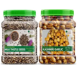 Bliss of Earth Combo Of Naturally Organic Kashmiri Garlic From Indian Himalayas And Milk Thistle Seeds Super Food For Liver Cleansing Immunity Boosting (Pack Of 2x500gm)