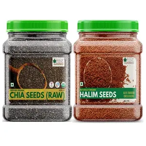 Bliss Of Earth Combo of Certified Organic Chia Seeds and Halim Seeds for Hair & Immunity Booster Foods Pack of 2x600gm