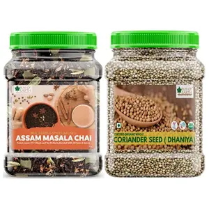 Bliss of Earth Combo Of Finest Assam Masala Chai (400gm) Blended CTC leaf infused with 20 real herbs & spices And Organic Whole Coriander Seeds Sabut Dhaniya (250gm)