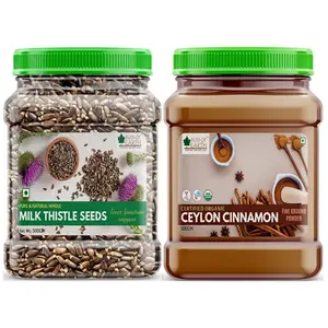 Bliss of Earth Combo Of Organic Ceylon Cinnamon Powder For Weight Loss And Milk Thistle Seeds Super Food For Liver Cleansing Immunity Boosting And Blood Sugar Control (Pack Of 2x500gm)