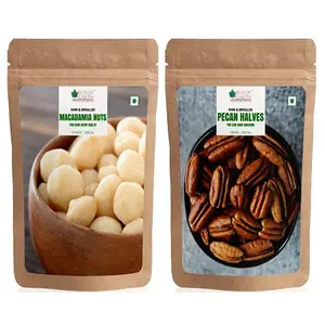 Bliss Of Earth Combo Of Healthy Macadamia Nuts And Mexican Pecan Nuts Raw & Dehulled Pecan Halves Flavonoids Rich Super Food (Pack Of 2x200gm)