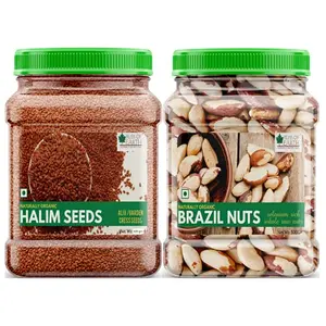 Bliss Of Earth Combo of Organic Halim Seeds (600gm) for Eating and Healthy Brazil Nuts (500gm) Selenium Rich Super Nut (Pack of 2)