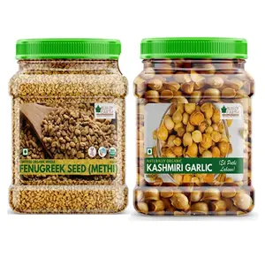 Bliss of Earth Combo Of Naturally Organic Kashmiri Garlic (500gm) From Indian Himalaya Snow Mountain Garlic And Organic Fenugreek Seed Whole Sabut Methi Dana (700gm) Pack Of 2