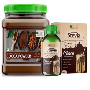 Bliss of Earth Combo of 500gm Alkalized Dark Cocoa Powder and Chocolate Flavoured Stevia Liquid(100ml) Sweeten Coffee Cake Shake and Hot Chocolate Zero Sugar Zero Calories Zero Glycemic Index