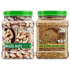 Bliss Of Earth Combo of Healthy Brazil Nuts Rich Super Nut (500gm) andOrganic Unpolished White Sesame Seeds (600gm) for Eating Pack of 2