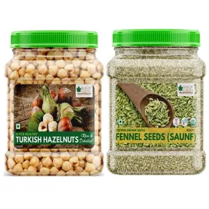 Bliss of Earth Combo Of Turkish Hazelnuts (500gm) Raw & Dehulled Healthy & Tasty And Organic Whole Fennel Seed (400gm) Pack Of 2