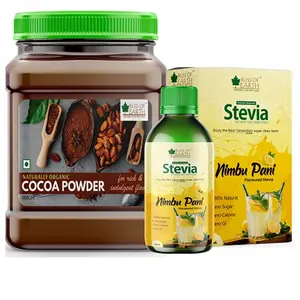 Bliss of Earth Combo of 500gm Alkalized Dark Cocoa Powder for Chocolate Cake Making & Nimbu Pani Stevia Liquid(100ml) Lime Water & Lemon Tea Zero Sugar Zero Calories Zero Glycemic Index