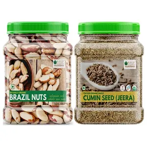 Bliss Of Earth Combo of Healthy Brazil Nuts Selenium Rich Super Nut (500gm) and Organic Sabut Jeera (400gm) for Healthy and Tasty Cooking (Pack of 2)