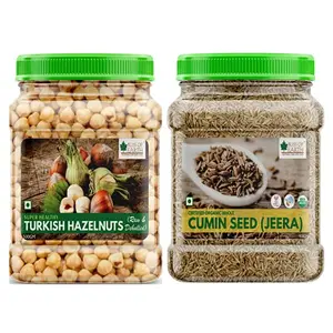 Bliss of Earth Combo Of Turkish Hazelnuts (500gm) Raw & Dehulled Healthy & Tasty And Cumin Seeds (jeera) to Make Your Food Healthy and Delicious (400gm) Pack Of 2
