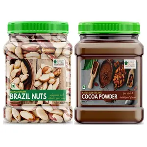 Bliss Of Earth Combo of Healthy Brazil Nuts Selenium Rich Super Nut and Alkalized Dark Cocoa Powder for Chocolate Cake Making & Chocolate Hot Milk Shake Unsweetened (Pack of 2x500gm)
