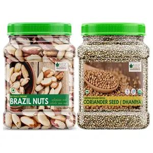 Bliss Of Earth Combo of Healthy Brazil Nuts Selenium Rich Super Nut (500gm) and Organic Whole Coriander Seeds Sabut Dhaniya (250gm) Pack of 2