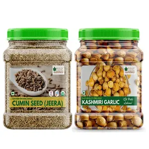 Bliss of Earth Combo Of Naturally Organic Kashmiri Garlic (500gm) From Indian Himalayas Snow Mountain Garlic And Organic Sabut Jeera (400gm) Pack Of 2