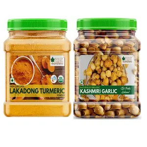 Bliss of Earth Combo Of Naturally Organic Kashmiri Garlic (500gm) From Indian Himalayas Snow Mountain Garlic And High Curcumin Certified Organic Lakadong Turmeric Powder (500GM) Pack Of 2