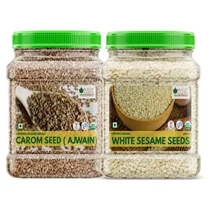 Bliss of Earth Combo Of USDA Organic White Sesame Seeds (600gm) And Carom Seeds(250gm) For Eating Raw Food