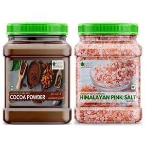 Bliss of Earth Combo of Naturally Organic Dark Cocoa Powder (500gm) for Chocolate Cake Making and Granular Pakistani Himalayan Pink Salt (1kg) Non Iodized for Weight Loss & Healthy Cooking