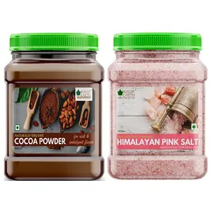 Bliss of Earth Combo of Naturally Organic Dark Cocoa Powder (500gm) for Chocolate Cake Making and Pure Pakistani Himalayan Pink Salt (1kg) Non Iodised for Weight Loss & Healthy Cooking NAT