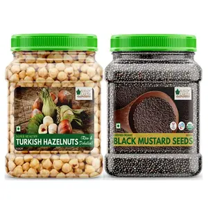 Bliss of Earth Combo Of Turkish Hazelnuts (500gm) Raw & Dehulled Healthy & Tasty And Organic Black Mustard Seeds (600gm) For Cooking (Kali Sarson) Pack Of 2