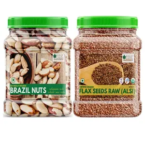 Bliss Of Earth Combo of Healthy Brazil Nuts Selenium Rich Super Nut (500gm) and Organic Raw Flax Seeds for Eating and Weight Loss (600gm) Rich in Omega Pack of 2