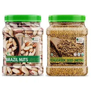 Bliss Of Earth Combo of Healthy Brazil Nuts Selenium Rich Super Nut (500gm) and Organic Fenugreek Seed Whole Sabut Methi Dana (700gm) Pack of 2