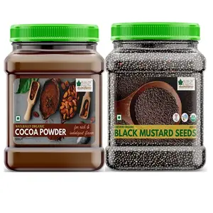 Bliss of Earth Combo of Naturally Organic Dark Cocoa Powder (500gm) for Chocolate Cake Making & Organic Black Mustard Seeds (600gm) for Cooking (Kali Sarson)