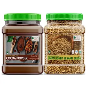 Bliss of Earth Combo of Naturally Organic Dark Cocoa Powder (500gm) for Chocolate Cake Making and Organic Unpolished Sesame Seeds (600gm) White for Eating Raw Til Seeds