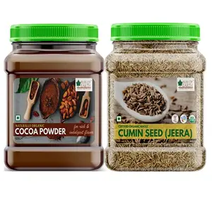 Bliss of Earth Combo of Naturally Organic Dark Cocoa Powder (500gm) for Chocolate Cake Making & Organic Cumin Seed (400gm) Jeera Whole Spice Sabut Jeera