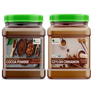 Bliss of Earth Combo of Naturally Organic Dark Cocoa Powder (500gm) for Chocolate Cake Making and Ceylon Cinnamon Powder (500gm) Organic for Weight Loss Drinking & Cooking Dal Chini Powder