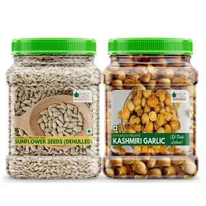 Bliss of Earth Combo Of Naturally Organic Kashmiri Garlic (500gm) From Indian Himalayas Snow Mountain Garlic And Dehulled Sunflower Seeds (600gm) for Eating & Weight Loss Superfood (Pack Of 2)