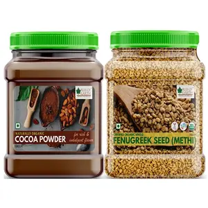 Bliss of Earth Combo of Naturally Organic Dark Cocoa Powder (500gm) for Chocolate Cake Making and Organic Fenugreek Seed (700gm) Whole Sabut Methi Dana