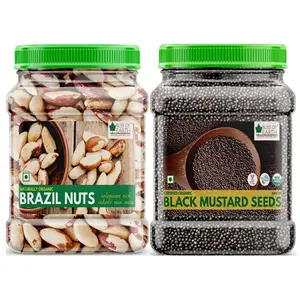 Bliss Of Earth Combo of Healthy Brazil Nuts Selenium Rich Super Nut (500gm) and Organic Black Mustard Seeds for Cooking (Kali Sarson) (600gm) Pack of 2