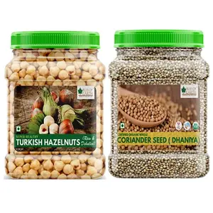 Bliss of Earth Combo Of Turkish Hazelnuts (500gm) Raw & Dehulled Healthy & Tasty And Organic Whole Coriander Seeds Sabut Dhaniya 250gm (Pack Of 2)