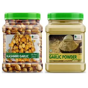 Bliss of Earth Combo Of Naturally Organic Kashmiri Garlic (500gm) From Indian Himalayas Snow Mountain Garlic And Garlic Powder Dried For Cooking (500gm) Pack Of 2