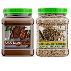 Bliss of Earth Combo of Naturally Organic Dark Cocoa Powder (500gm) for Chocolate Cake Making and Organic Carom Seed (400gm)