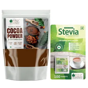 Bliss of Earth Combo of Naturally Organic Dark Cocoa Powder(250gm) for Chocolate Cake Making & 99.8% REB-A Purity Stevia Tablets Sugarfree Pellets(100tablets) Zero Calorie Keto Sweetener