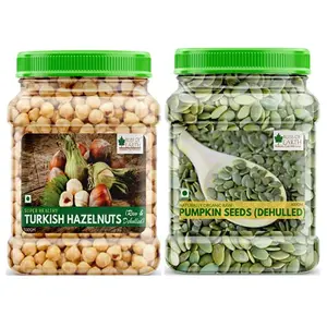Bliss of Earth Combo Of Turkish Hazelnuts (500gm) Raw & Dehulled Healthy & Tasty And Dehulled Pumpkin Seeds (600gm) for Eating & Weight Loss Naturally Organic Superfood (Pack Of 2)